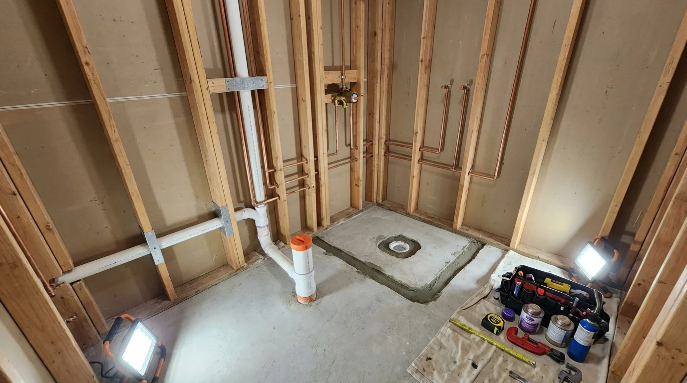 Bathroom rough-in plumbing during remodel by Johns Plumbing LLC in Hereford