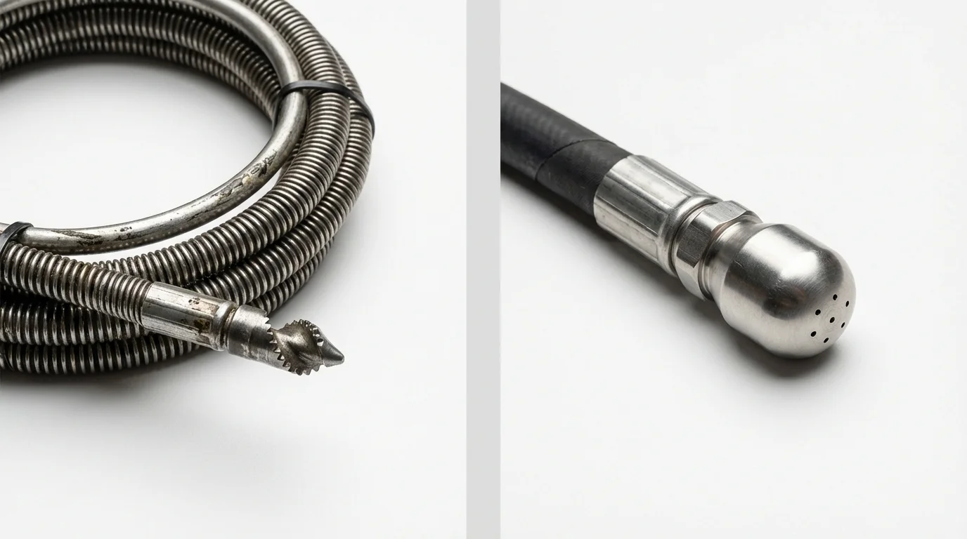 Drain snake cable and hydro jetting nozzle used for drain cleaning in Hereford, TX