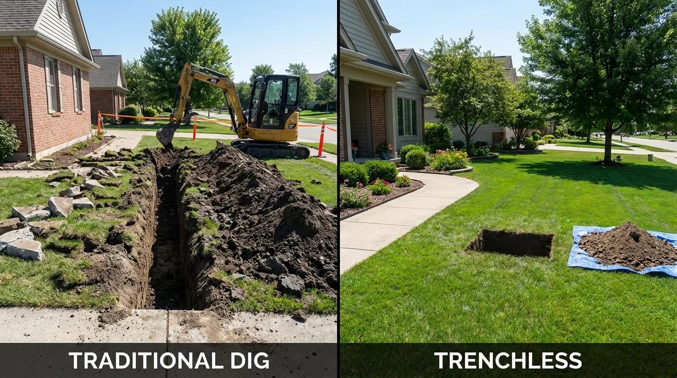 Trenchless sewer repair with minimal yard damage versus traditional excavation in Hereford, TX